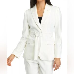 French Connection Women’s Whisper Belted Blazer In Summer White NWT